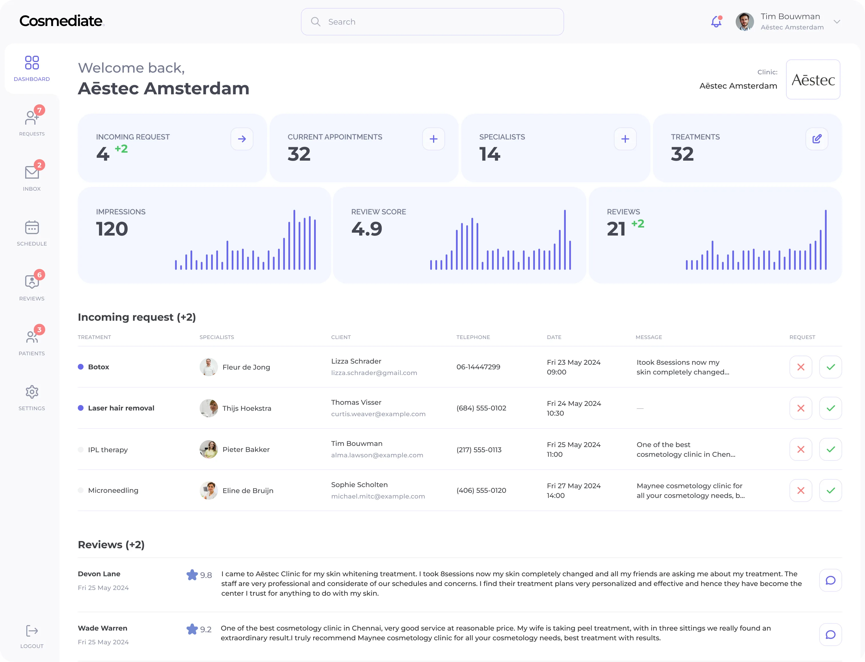 Cosmediate clinic dashboard