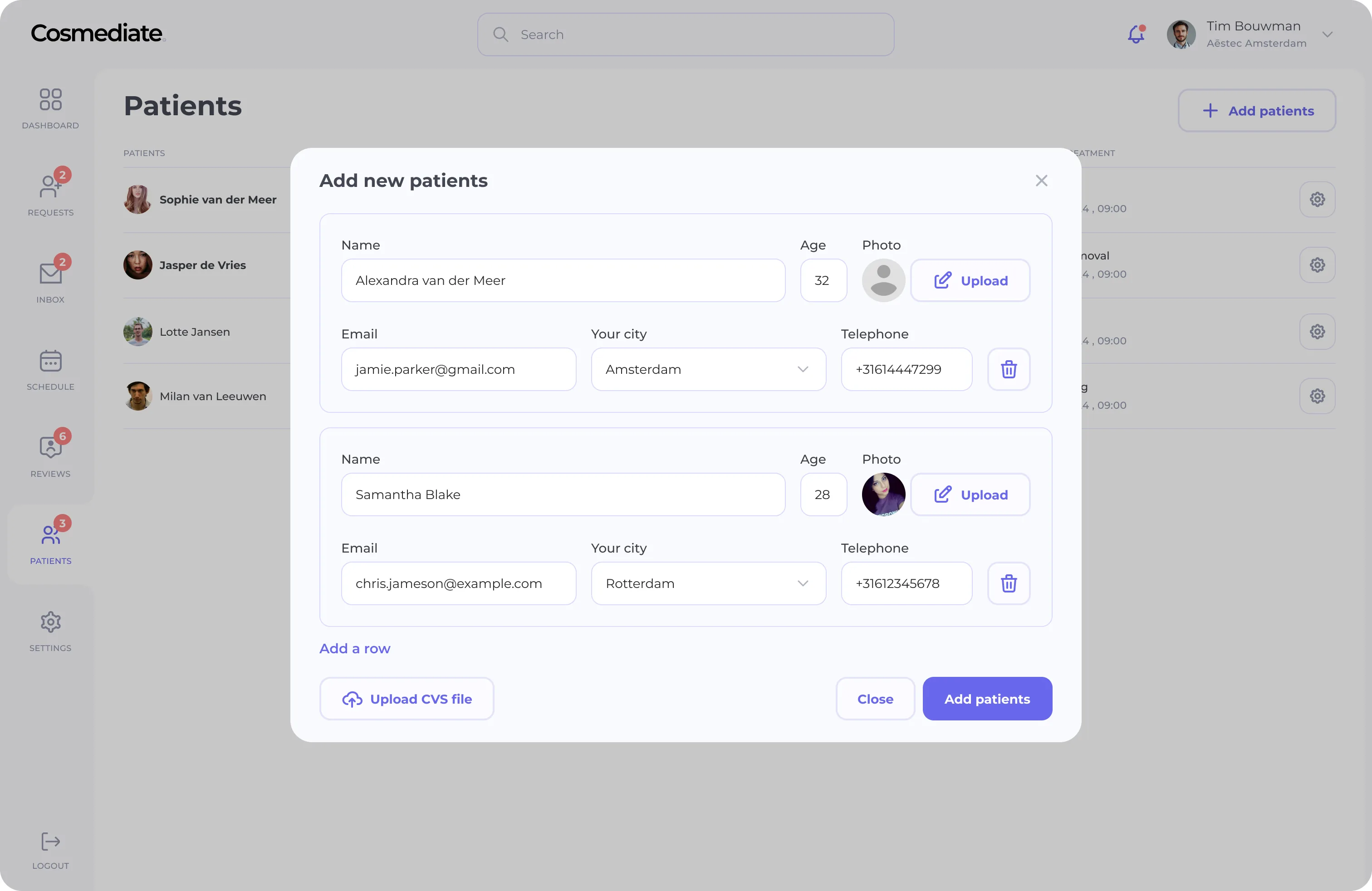 Bulk add patients modal